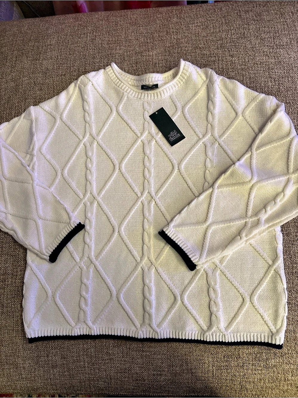 Wild Fable Women's Crewneck Cable Pullover Sweater (Off-White) Small
